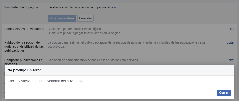 apelacion facebook error